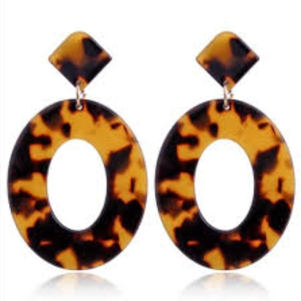 Acrylic Hollow Oval Dangle Earrings Leopard
